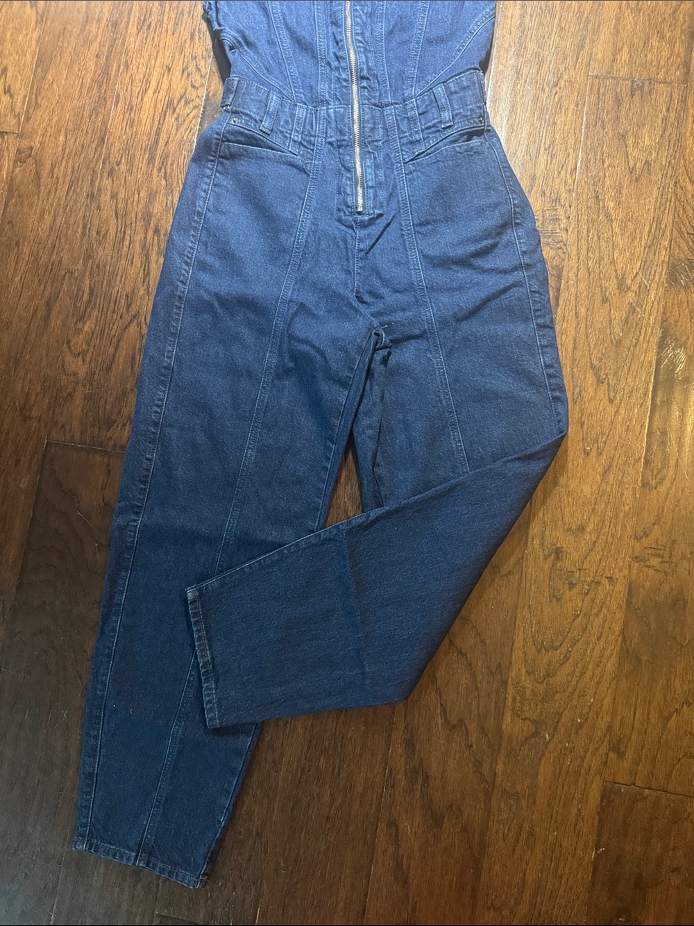 Universal Thread Blue Denim‎ Sleeveless Zip Jumpsuit Pockets Adjustable Waist 4 - Picture 3 of 12
